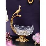 Чаша из прозрачного стекла на бронзовой подставке в виде павлина с рельефным хвостом Eden Garden варинант исполнения - 2 | Loft Concept в Красноярске