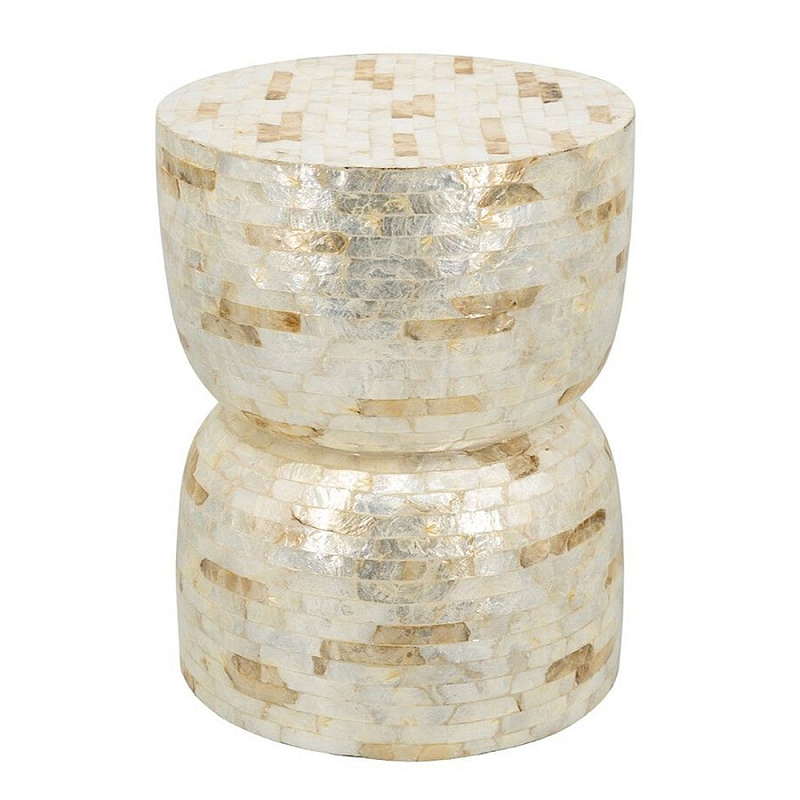 Приставной столик с мозаичным рисунком из раковин устриц Bone Inlay Кремовый в Красноярске | Loft Concept 