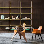 Дизайнерский круглый обеденный стол стеклянный с фигурным подстольем из цемента ARC Dining Table варинант исполнения - 5 | Loft Concept в Красноярске