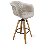 Барный стул со спинкой и мягкой обивкой с ромбами на 4-х деревянных ножках Бежевый Велюр Ava Charm варинант исполнения - 1 | Loft Concept в Красноярске