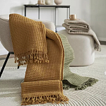 Плед из шерсти цвета охры с бахарамой Waffle Comfort варинант исполнения - 7 | Loft Concept в Красноярске