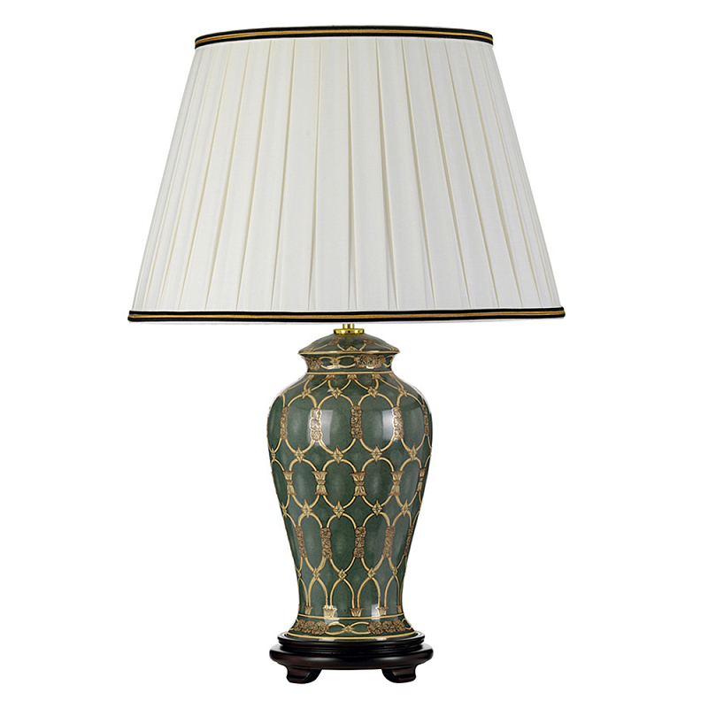 Настольная лампа с керамическим основанием с золотистым решетчатым узором и белым плиссированным абажуром Elstead Lighting Зеленый ivory ( слоновая кость ) Черный Золотой в Красноярске | Loft Concept 