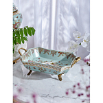 Блюдо прямоугольное из голубого фарфора с ручками и рисунком птиц и цветов Blue Garden варинант исполнения - 2 | Loft Concept в Красноярске