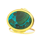 Зеркало карманное складное овальное из натурального камня Малахит с Хризоколлой Gold Stone Mirrors варинант исполнения - 2 | Loft Concept в Красноярске