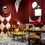 Обои ручная роспись в стиле Арт-деко Assemblage Original colourway on red silk dupion варинант исполнения - 1 | Loft Concept в Красноярске