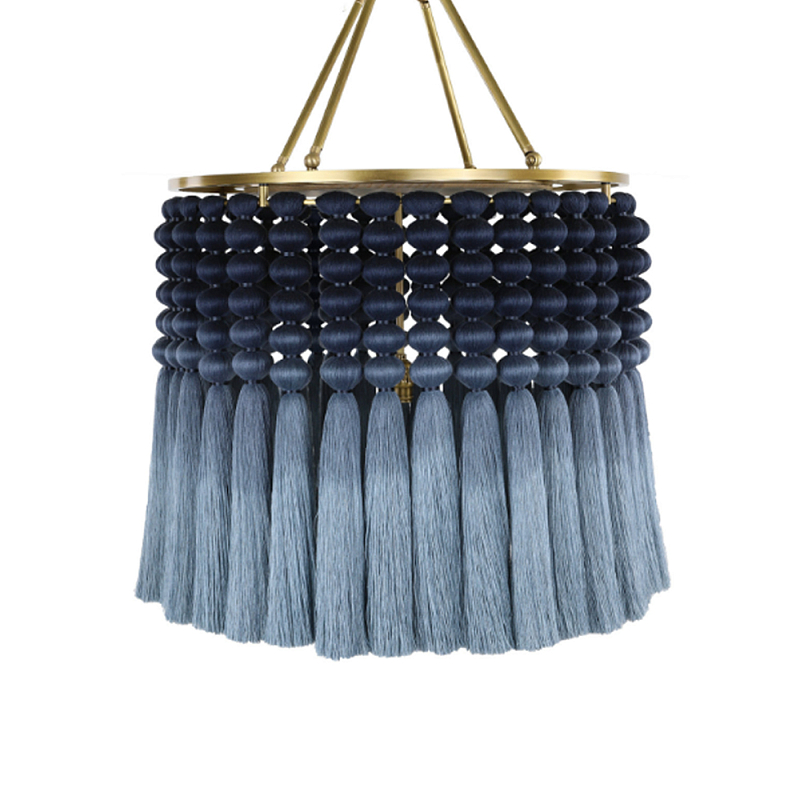Люстра синяя плетеная с кисточками Boho Tassel Chandelier Синий Голубой Латунь Люстра синяя плетеная с кисточками Boho Tassel Chandelier Синий Голубой Латунь в Красноярске | Loft Concept