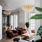 Люстра подвесная с прозрачными стеклянными подвесками в форме капель Диаметр 100 см Droplet Chandelier варинант исполнения - 11 | Loft Concept в Красноярске