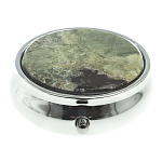 Таблетница карманная круглая с 3-мя отделениями с зеркалом и накладкой из натурального камня Апатит Желтый Silver Stone Pillboxes варинант исполнения - 3 | Loft Concept в Красноярске