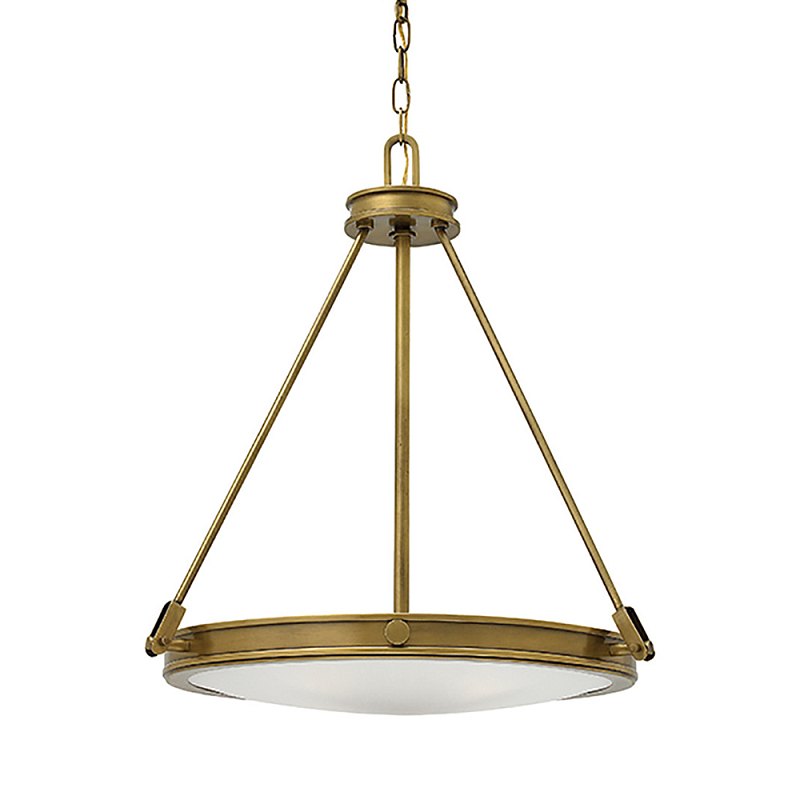 Люстра подвесная цвета латунь с плоским круглым матовым стеклянным плафоном на цепи Hinkley Латунь Белый Бежевый в Красноярске | Loft Concept 