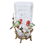 Ваза стеклянная прозрачная с бронзовым основанием в виде ветвей и фарфоровыми птичками Eden Garden варинант исполнения - 1 | Loft Concept в Красноярске