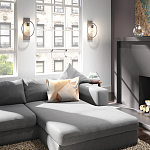 Бра цвета хром с круглой рамой и цилиндрическим прозрачным стеклянным плафоном на прямоугольном основании Feiss варинант исполнения - 3 | Loft Concept в Красноярске