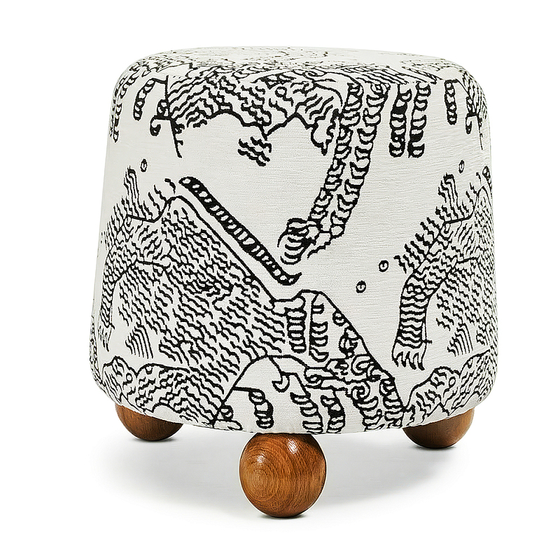 Пуф Wakonda с Круглыми ножками Черно-Белый орнамент Черно-белый Коричневый в Красноярске | Loft Concept 
