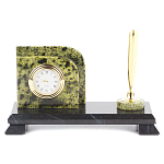 Настольный письменный набор из змеевика с визитницей с часами и ручкой Successful Leader варинант исполнения - 1 | Loft Concept в Красноярске