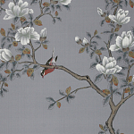 Обои ручная роспись Japanese Garden Original colourway on Gun Metal dyed silk варинант исполнения - 2 | Loft Concept в Красноярске