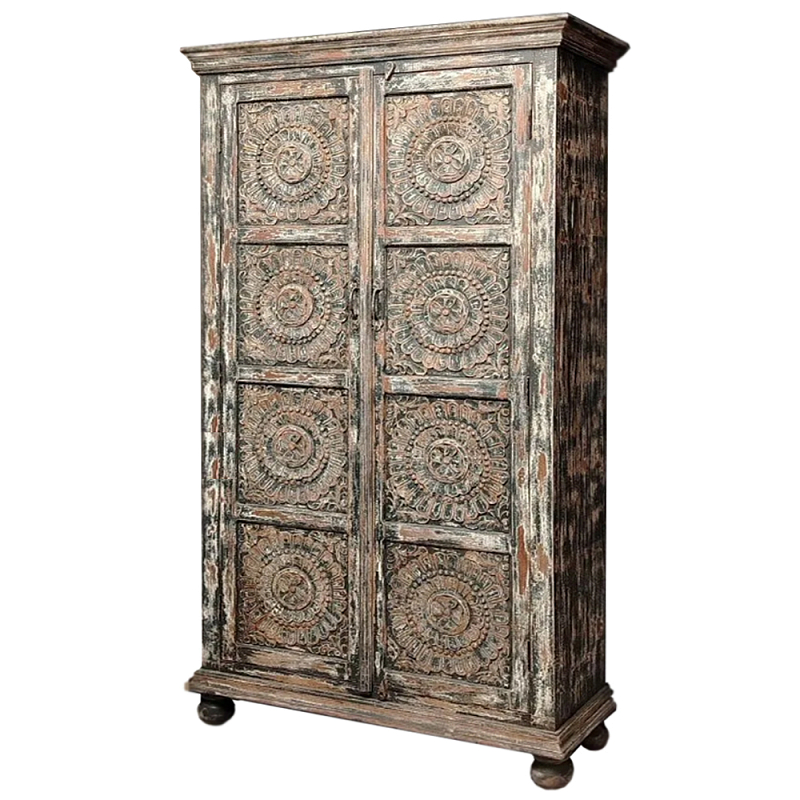 Индийский шкаф с орнаментом резьба из дерева Indian Antique Furniture Серый Индийский шкаф с орнаментом резьба из дерева Indian Antique Furniture Серый в Красноярске | Loft Concept