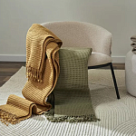 Плед из шерсти зеленого цвета с бахромой Waffle Comfort варинант исполнения - 5 | Loft Concept в Красноярске