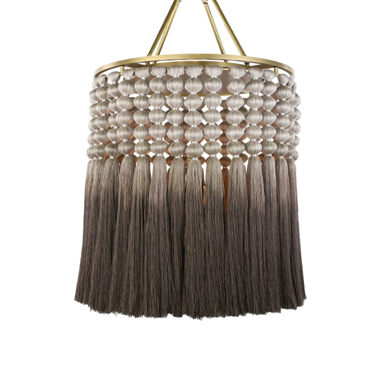 Люстра плетеная с кисточками на золотистом каркасе Boho Tassel Chandelier Коричневый Латунь в Красноярске | Loft Concept 