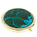 Зеркало карманное складное круглое из натурального камня Малахит с Хризоколлой в подарочной упаковке Gold Stone Mirrors варинант исполнения - 1 | Loft Concept в Красноярске