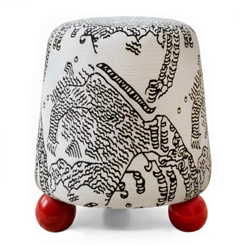 Пуф Wakonda Черно-Белый с красными ножками Белый Черный Красный в Красноярске | Loft Concept 