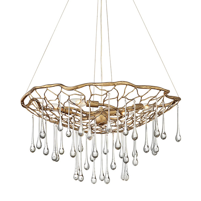 Люстра подвесная золотого цвета с металлическим сетчатым основанием и стеклянными каплевидными подвесками Hinkley Золотой Прозрачное Стекло в Красноярске | Loft Concept 