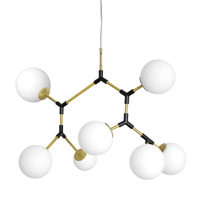 Люстра с 7-ю белыми шарообразными плафонами Natural Concepts Латунь Черный Белый в Красноярске | Loft Concept 