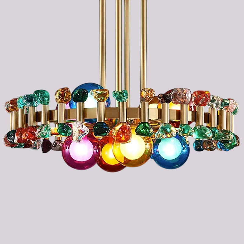 Люстра круглая золотистая с цветными плафонами Colorful Ball Candy Crystal Золотой Мульти Люстра круглая золотистая с цветными плафонами Colorful Ball Candy Crystal Золотой Мульти в Красноярске | Loft Concept