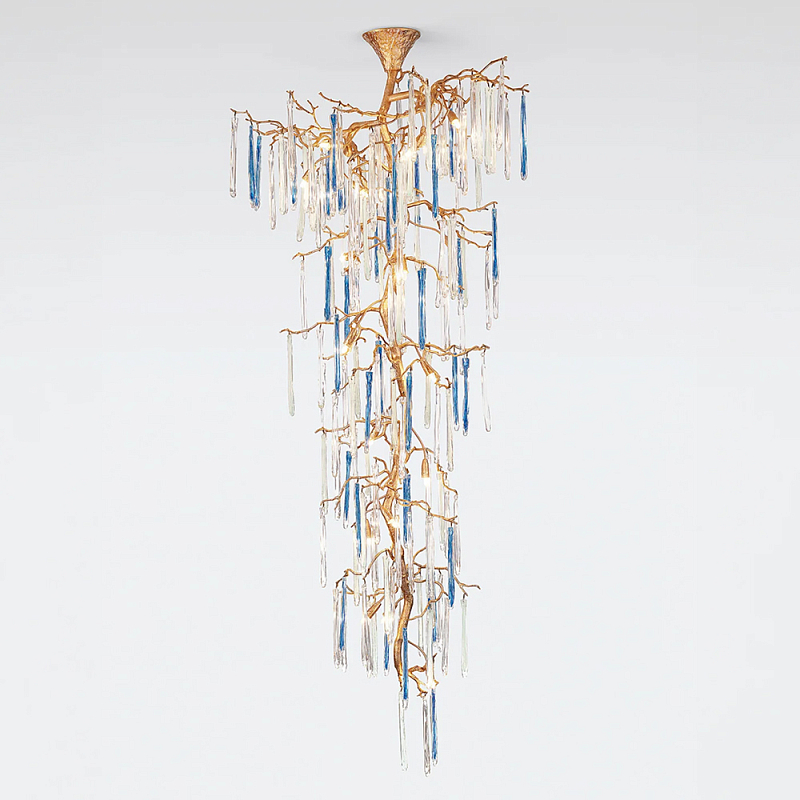 Люстра каскадная с прозрачными и голубыми подвесками в форме капель Droplet Chandelier Золотой Прозрачный Голубой Люстра каскадная с прозрачными и голубыми подвесками в форме капель Droplet Chandelier Золотой Прозрачный Голубой в Красноярске | Loft Concept