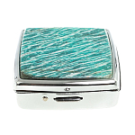 Таблетница карманная квадратная с 2-мя отделениями с зеркалом и накладкой из натурального камня Амазонит Silver Stone Pillboxes варинант исполнения - 3 | Loft Concept в Красноярске
