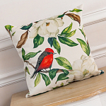 Декоративная подушка бежевая с изображением птиц и цветов Blooming Birds варинант исполнения - 2 | Loft Concept в Красноярске