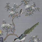 Обои ручная роспись Japanese Garden Original colourway on Gun Metal dyed silk варинант исполнения - 1 | Loft Concept в Красноярске