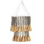 Подвесной светильник двухъярусный с декором из круглых деревянных бусин с кисточками Gray Brown Wooden Beads Chandelier варинант исполнения - 2 | Loft Concept в Красноярске