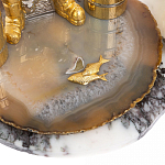 Икорница со стопками с декором "Рыбак с санями" с гравировкой на подставке из натуральных камней Агат Мрамор Decorative Cavair Dishes варинант исполнения - 10 | Loft Concept в Красноярске