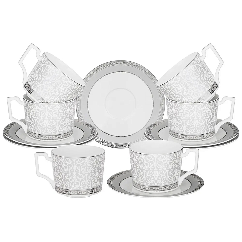 Чайный набор серо-белого цвета из фарфора на 6 персон 12 предметов 250 мл Royal Porcelain Collection Белый Серый Чайный набор серо-белого цвета из фарфора на 6 персон 12 предметов 250 мл Royal Porcelain Collection Белый Серый в Красноярске | Loft Concept