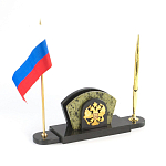 Визитница настольная с гербом и флагом России из природного камня змеевик Successful Leader варинант исполнения - 2 | Loft Concept в Красноярске
