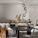 Люстра каскадная с 5-ю круглыми стеклянными плафонами дымчатого цвета и черными деталями Orbit Serenade варинант исполнения - 4 | Loft Concept в Красноярске