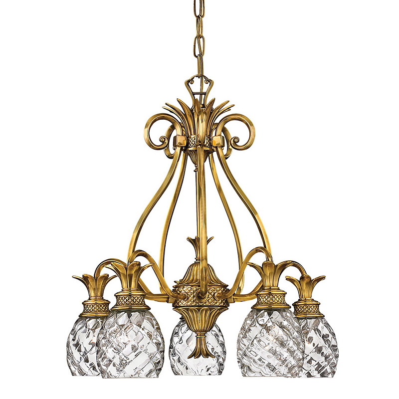 Люстра цвета латунь с 5-ю плафонами из рельефного стекла в форме ананаса Hinkley Латунь Прозрачное Стекло в Красноярске | Loft Concept 