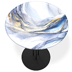 Стол журнальный с круглой бело-голубой столешницей из стекла White and Blue Marble варинант исполнения - 2 | Loft Concept в Красноярске