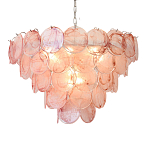 Люстра с каскадом из круглых розовых стеклянных дисков Pink Light Waterfall варинант исполнения - 5 | Loft Concept в Красноярске