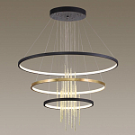 Люстра подвесная с 3-мя круглыми подвесами в черном и золотистом цвете и вертикальными подвесками Ring Horizontal варинант исполнения - 4 | Loft Concept в Красноярске