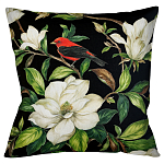 Декоративная подушка чёрная с изображением птицы в саду Blooming Red Birds варинант исполнения - 1 | Loft Concept в Красноярске