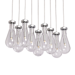 Люстра с 9-ю прозрачными плафонами из стекла в форме капли на прямоугольном потолочном основании цвета хром Lucid Rain  варинант исполнения - 1 | Loft Concept в Красноярске