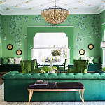 Обои ручная роспись Silk Tree Colourway SC-92 on Emerald Green dyed silk варинант исполнения - 1 | Loft Concept в Красноярске