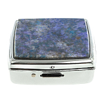 Таблетница карманная квадратная c 2-мя отделениями с зеркалом и накладкой из натурального камня Лазурит Silver Stone Pillboxes варинант исполнения - 3 | Loft Concept в Красноярске