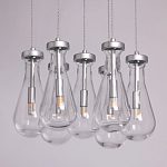 Люстра с 7-ю прозрачными плафонами из стекла в форме капли на круглом потолочном основании цвета хром Lucid Rain  варинант исполнения - 4 | Loft Concept в Красноярске