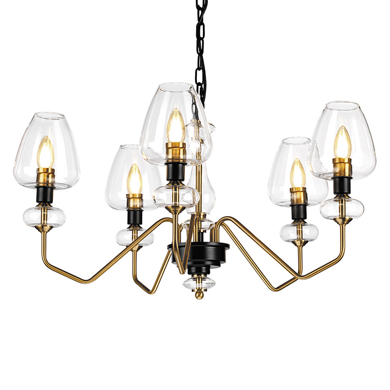  Люстра с 5-ю стеклянными плафонами в форме бокалов и угловыми кронштейнами Elstead Lighting Черный Прозрачное Стекло Латунь в Красноярске | Loft Concept 