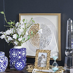 Ваза прямоугольной формы с крышкой и геометрическим узором в сине-белых цветах Blue & White Ornament  варинант исполнения - 5 | Loft Concept в Красноярске