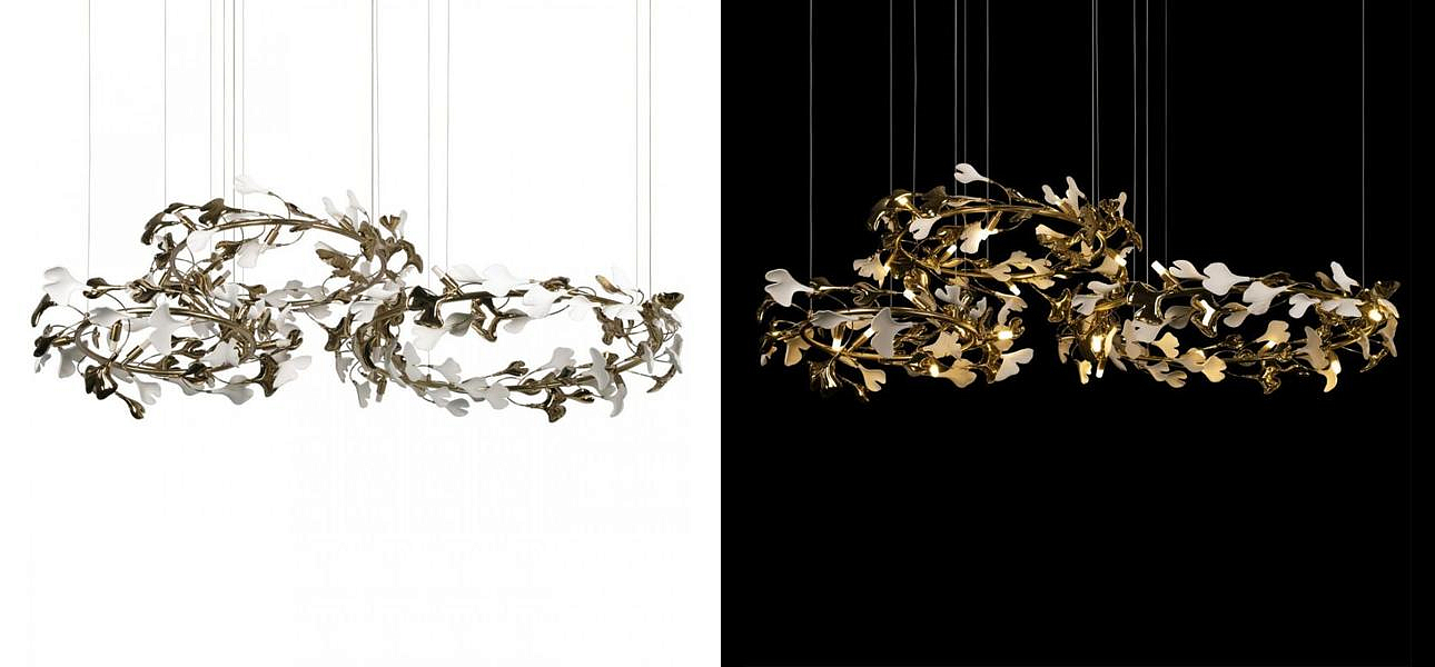 Люстра Триптих Wintery flover Gold с Белыми плафонами Люстра Триптих Wintery flover Gold с Белыми плафонами - Loft-Concept в Красноярске