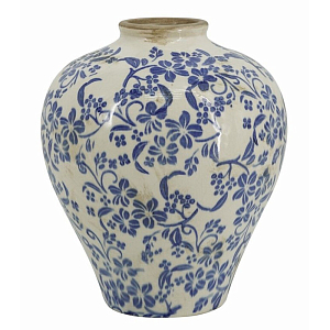 Ваза округлой формы с синим цветочным узором Blue & White Ornament