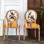 Стул бежевый в разноцветную полоску из натурального бука с изображением птиц и цветов Blooming Red Blue Birds Colorful Stripes Chair варинант исполнения - 4 | Loft Concept в Красноярске