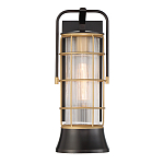 Настенный фонарь цилиндрической формы с рифленым стеклом в золотом каркасе на черном прямоугольном основании Eurofase варинант исполнения - 2 | Loft Concept в Красноярске